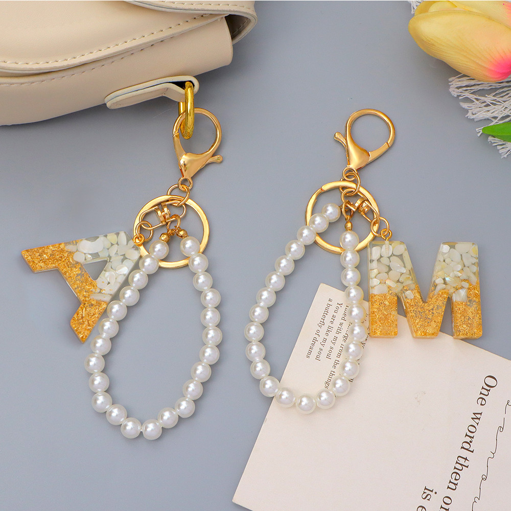 1Pcs Sweet Imitation Pearl Chains Letter Keychains Creative A-Z ...