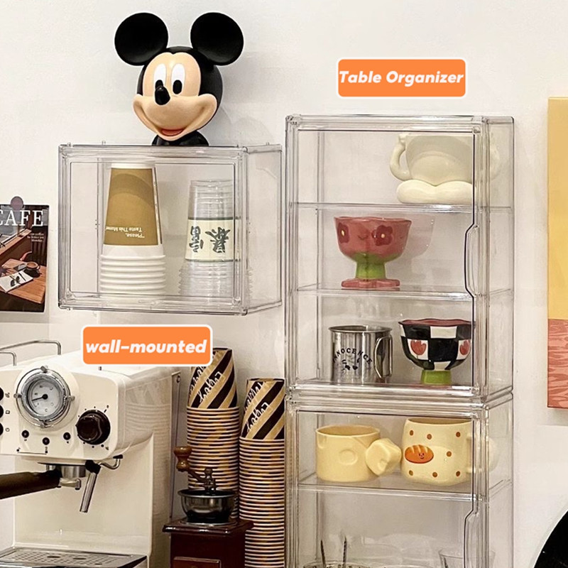 Magnetic Dustproof Cup Display Case Kitchen Storage Rack Cup Holder Tea ...