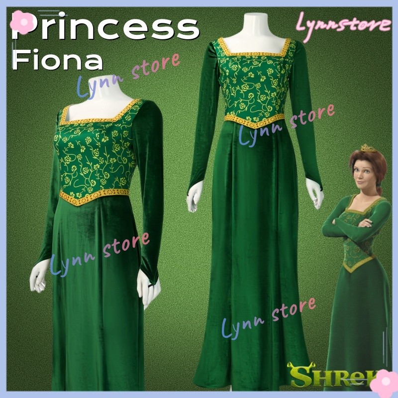 Child/Adult Fiona Cosplay Costume Shrek Princess Fiona Green Long Dress ...