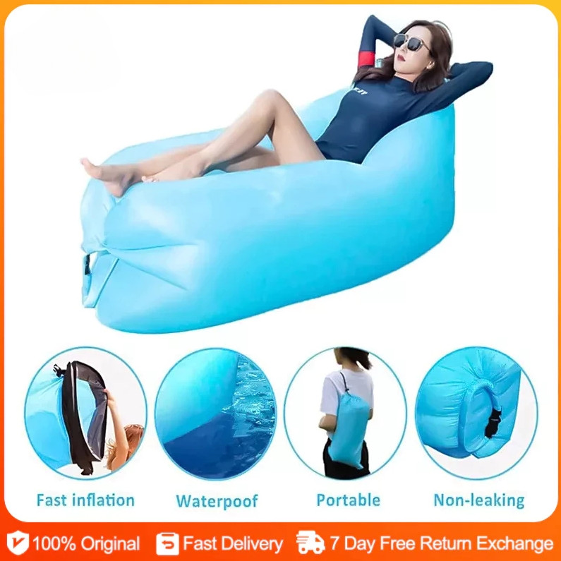 Inflatable Banana Bed With Pillow Folding Sofa Beach Air Bed Portable ...