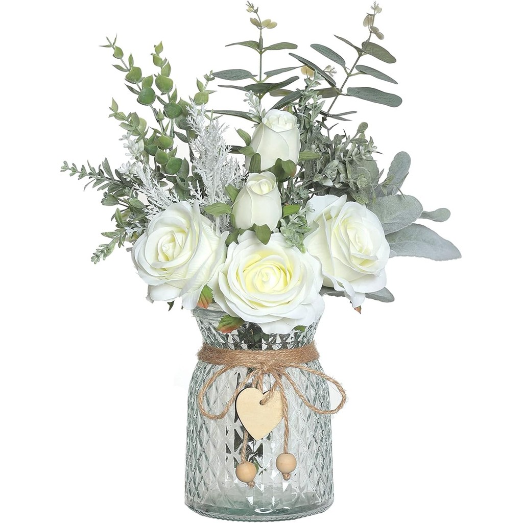 Faux Flowers Artificial Silk (1pcs) Roses Fake Plant Eucalyptus Flower  Arrangement For Home Office Farmhouse Bathroom Dining Table Centerpiece