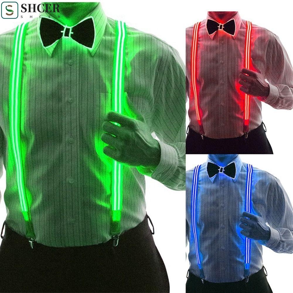SHCER LED Suspenders Clips Adjustable Trousers Fashion Elastic Light Up ...