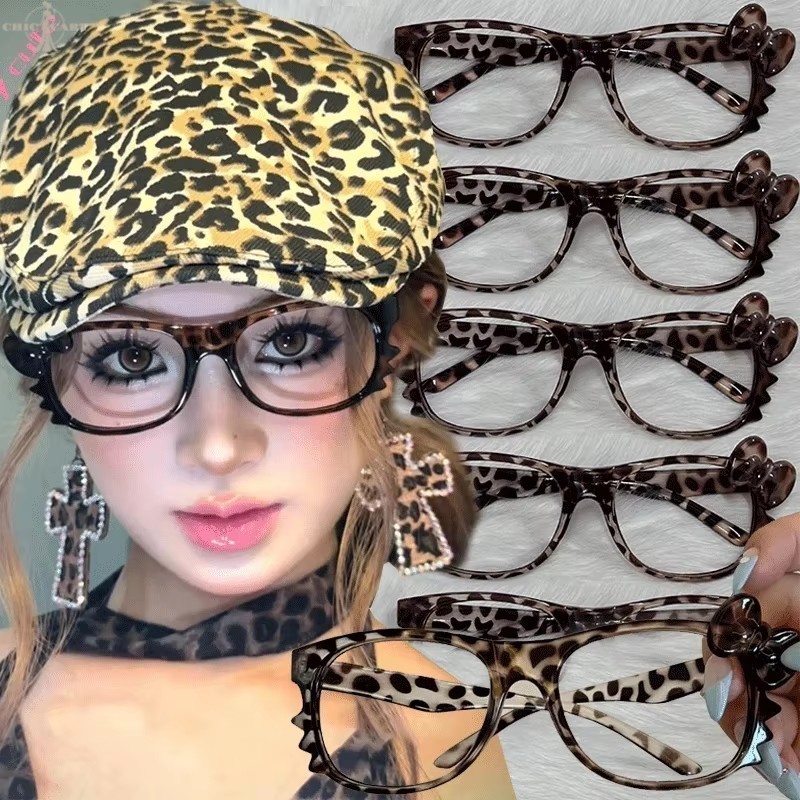 Retro Y2K Leopard Print Eyeglass Frame - Hello Kitty Eyeglasses Frame ...