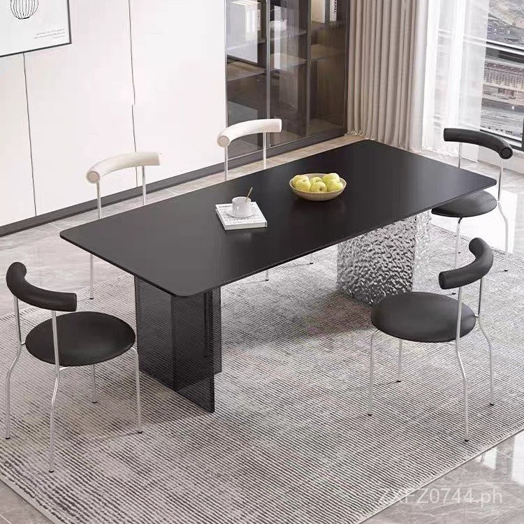 Slate Dining Table and Chairs Floating Stainless Steel Minimalist ...