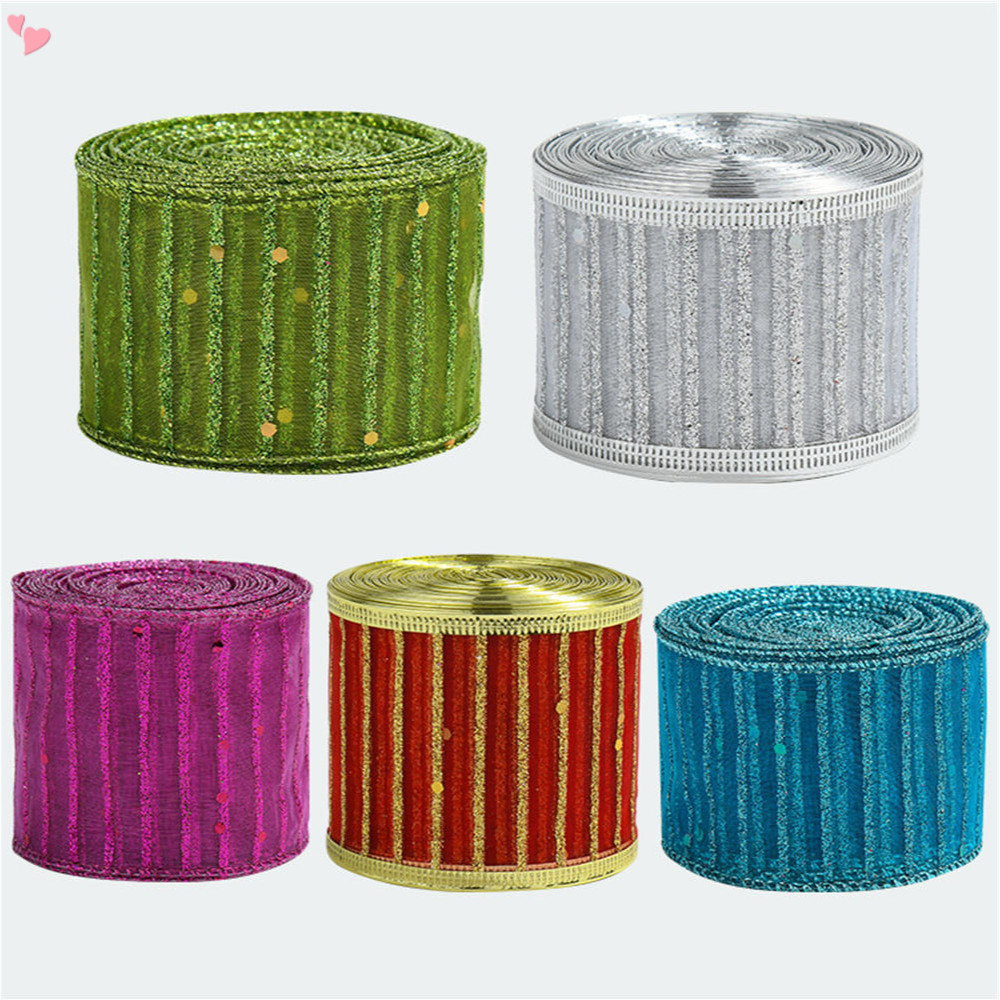 2M/Roll Christmas Gold Wired Ribbon 2.5 Inch Wide Vertical Stripe ...