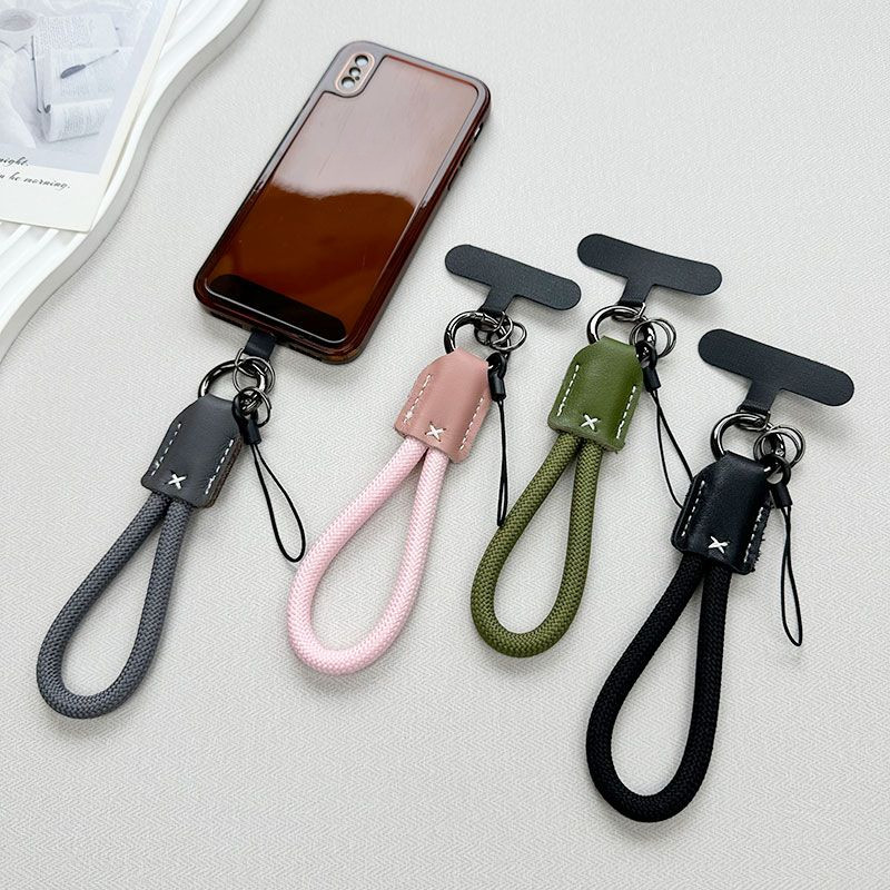 Simple Fashionable Short Mobile Phone Lanyard Solid Color Bold Leather ...