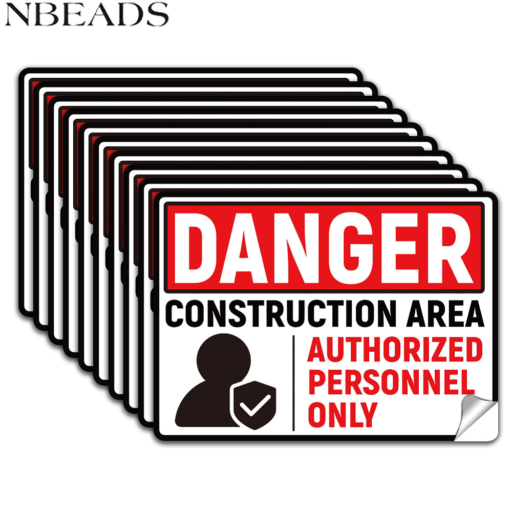 1Set 10Pcs Danger Construction Area Sign Sticker Authorized Personnel ...
