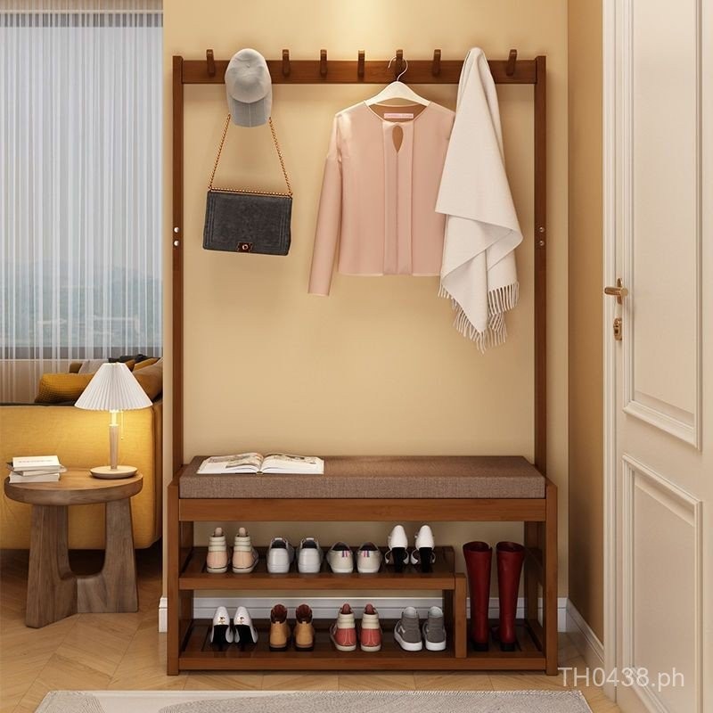 Solid Wood Soft Cushion Home Multifunctional Sitting Clothes Rack Shoe ...
