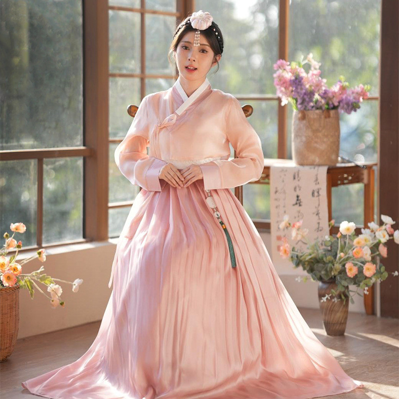 Wedding Dress Traditional Korean Women's Dress Wedding Traditional Hanbok  New Style Hanbok Female Pink Long Skirt Korean Dress High-End Genuine Court
