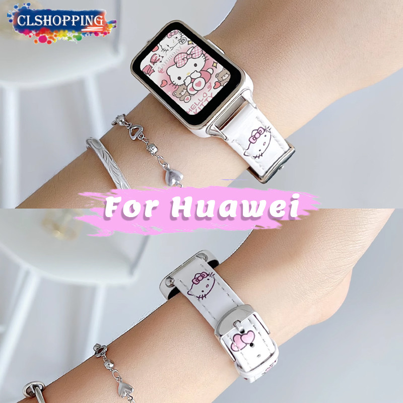Cute Hello Kitty Leather Strap for Huawei Band 9 8 NFC Bracelet Leather ...