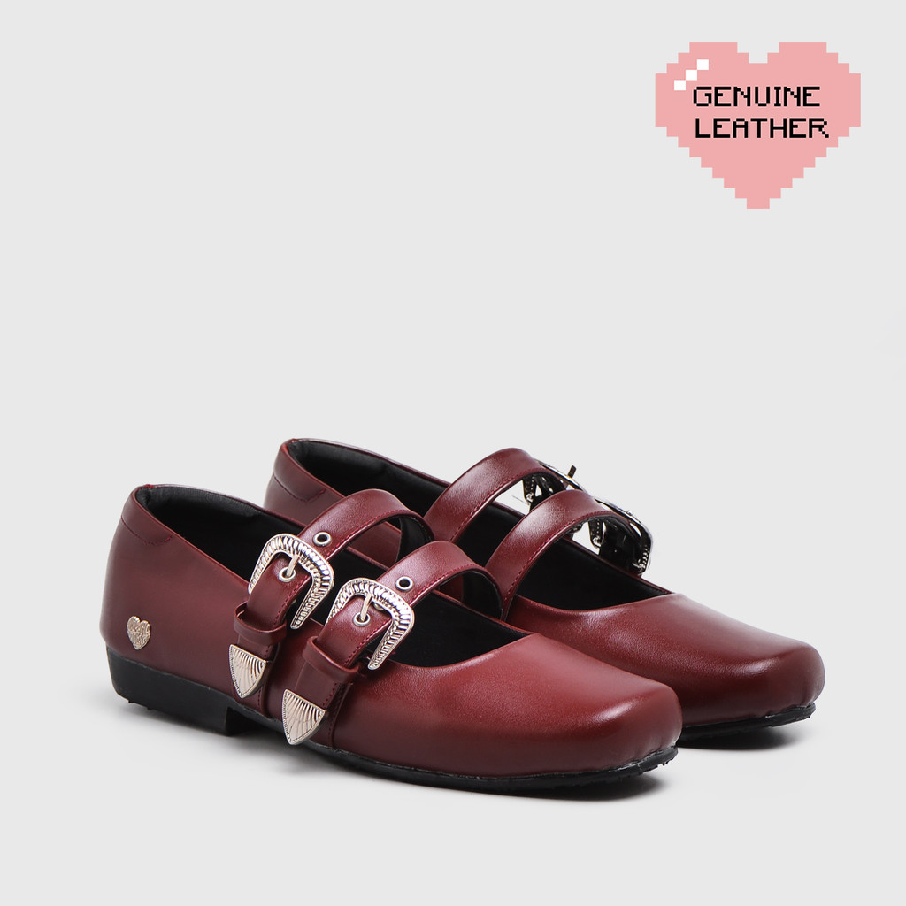 Adorableprojects - Baleva Flat Shoes Genuine Leather Maroon - Leather ...