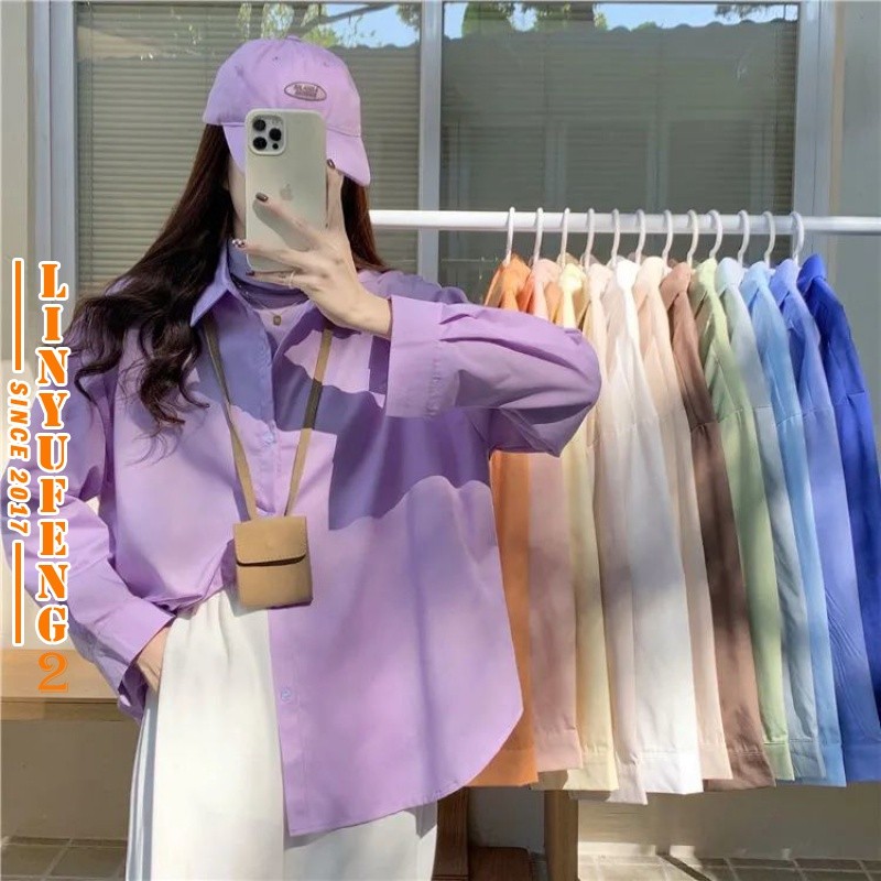 Purple Long Sleeve Smocked Cuff Blouse - Plus Size main image 0