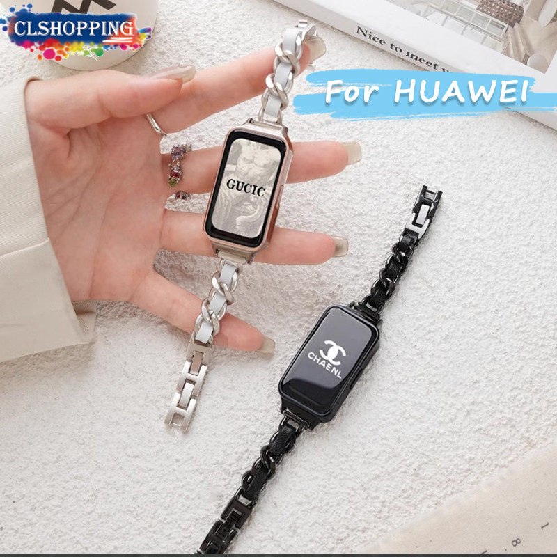 Fashion Slim Metal denim chain leather strap for HUAWEI Band 9 8 NFC