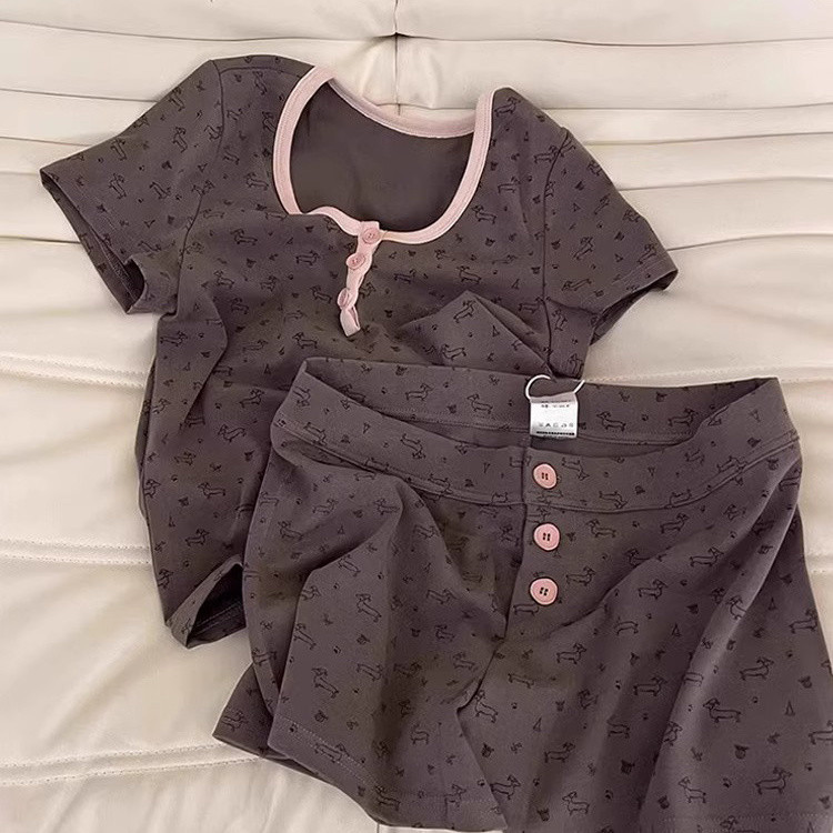 Special Interest Design Printed Pajamas Women Spring Autumn Long Sleeve Can Be Outerwear Homewear Set