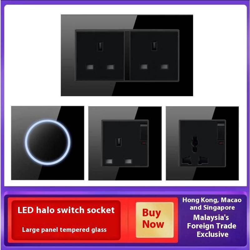 British Style 13A British Standard USB Socket Black Glass Switch Socket ...