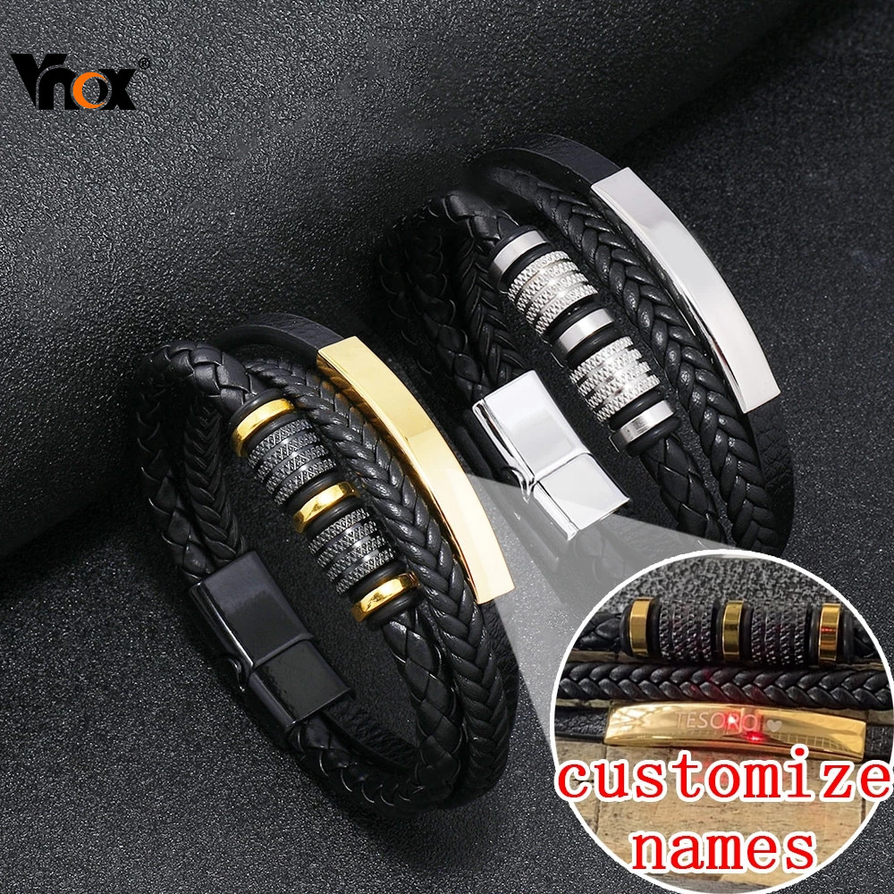VNOX Personalized Leather Bracelet For Men - Engraved Motivational Cuff Bangle, Encouragement Gift - View #4