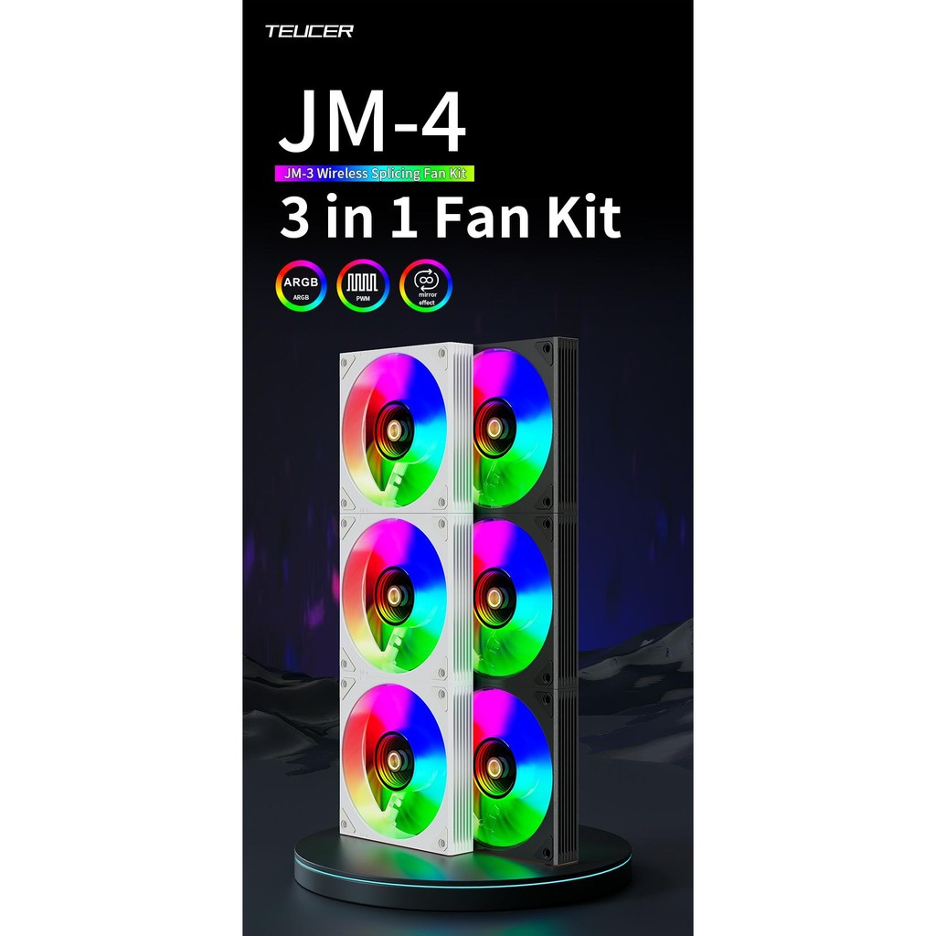 TEUCER JM-4 PC Cooling Fan Kit 1000-2000RPM PWM 5V 3Pin ARGB Wireless ...