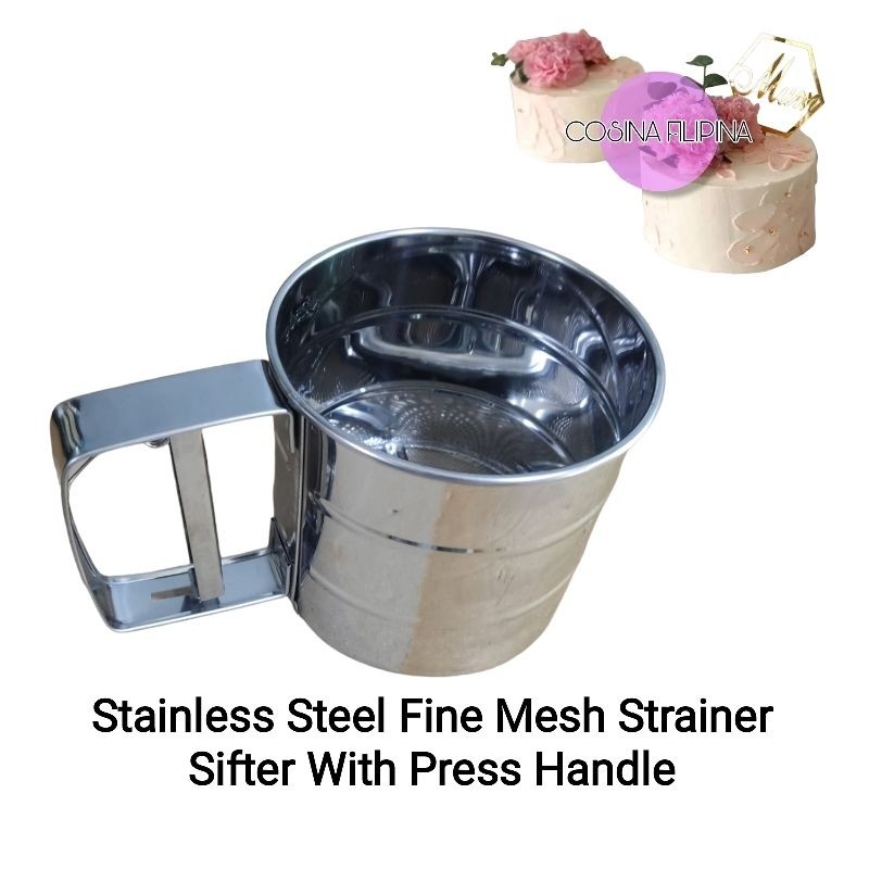 Stainless Steel Hand-held Flour Sifter with Handle Metal Squeezes Fine ...