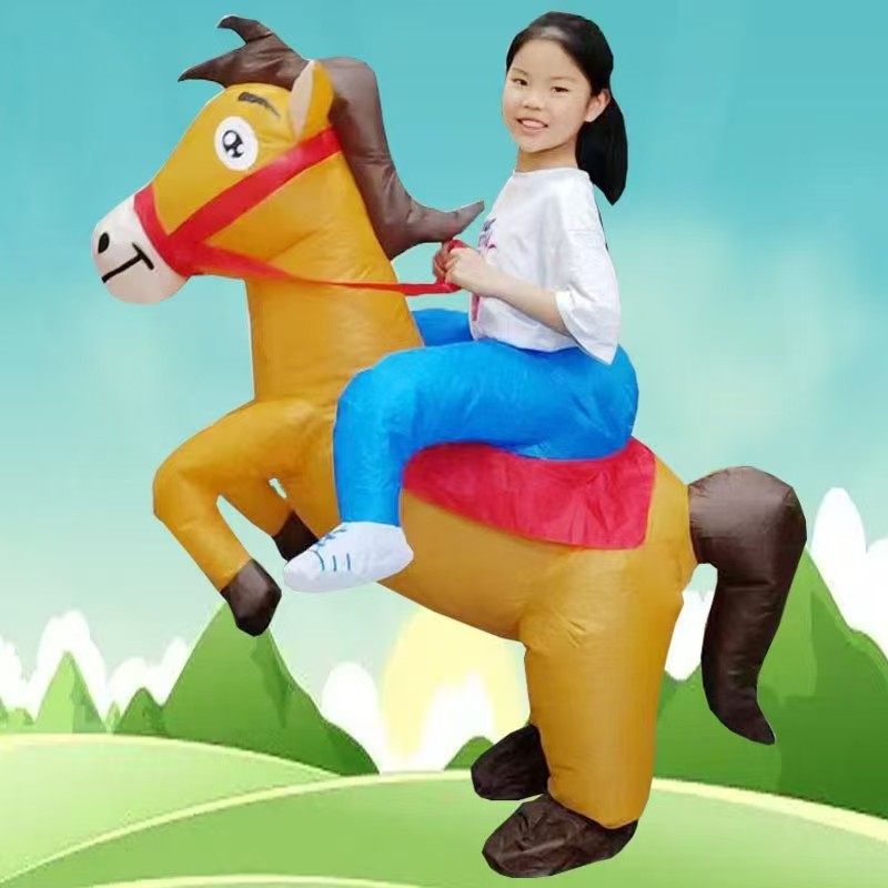 Adult Kids Inflatable Riding Horse Skirt Costume Halloween Cosplay ...