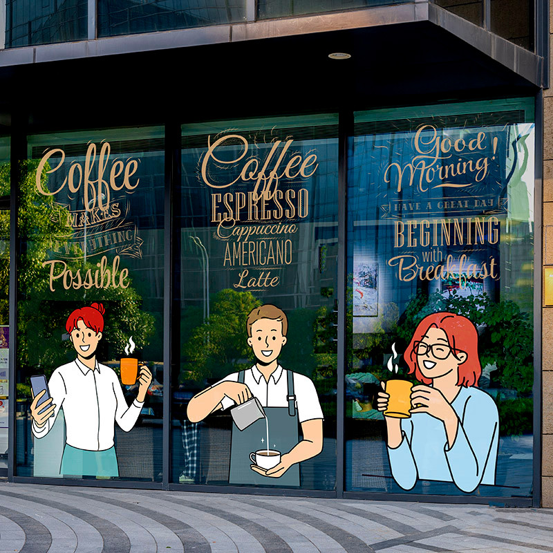 Coffee Shop Sliding Door Transparent Film Shopping Mall Glass Window ...