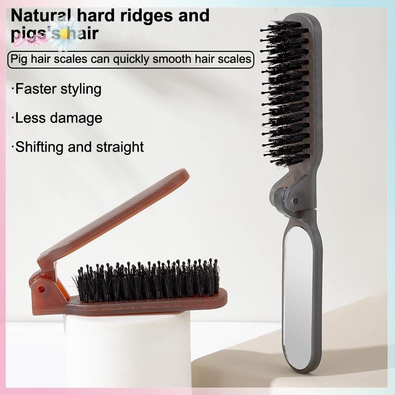 Mane Bristle Hair Brush Foldable Portable Comb With Mirror Pocket ...
