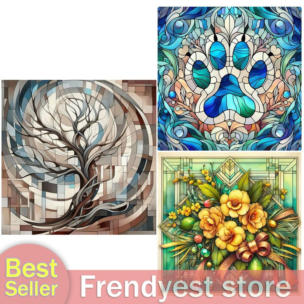 5D DIY Full Round Drill Stained Glass Diamond Painting Flower Art Craft ...