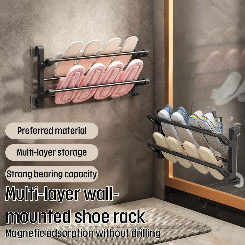 Wall mounted Non perforated slipper rack Multi functional foldable shoe ...