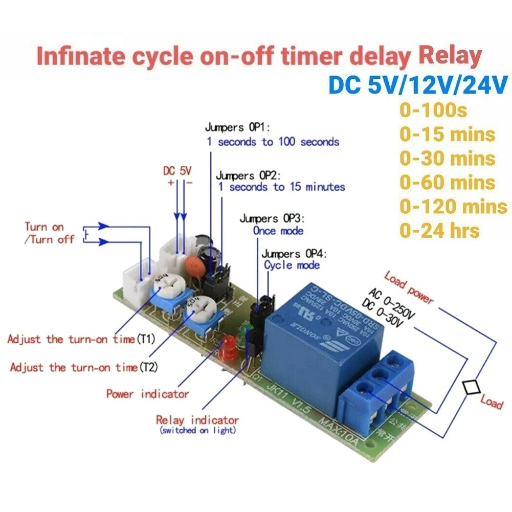 [HOT]5V 12V 24V Infinite Cycle Delay Time Timer Relay Turn ON OFF ...