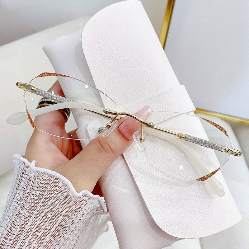 Temperament diamond frameless high-end reading glasses women's fashion ...