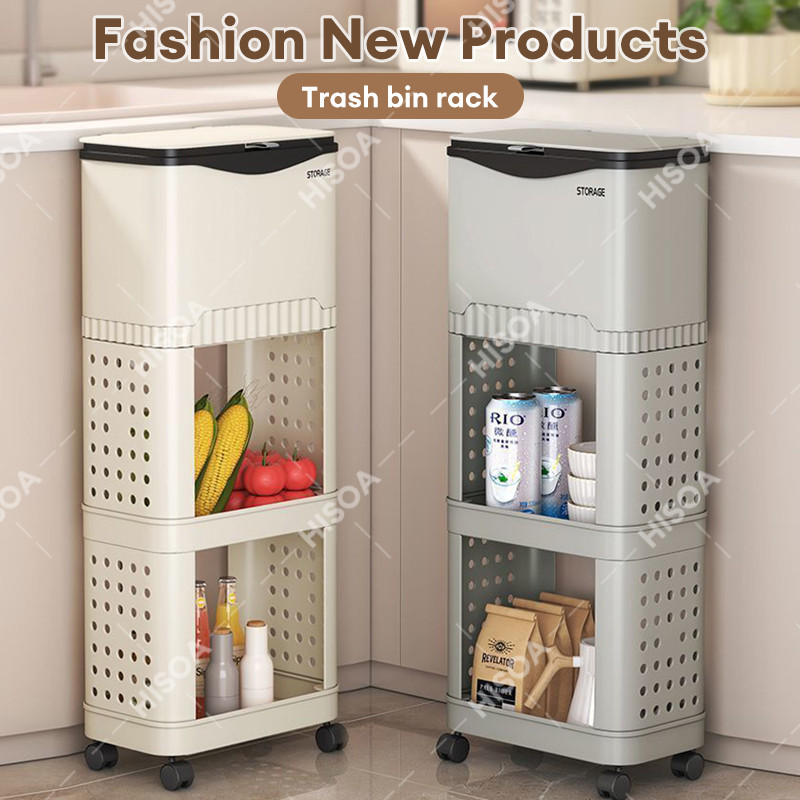 Hisoa Multi Layers Trash Bin Kitchen Trolley Cart Storage Rack With ...