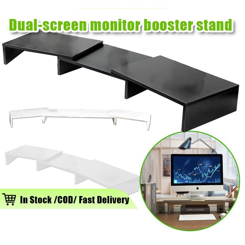 3 Shelf Triple Monitor Riser Stand for Universal Dual LCD Screen ...
