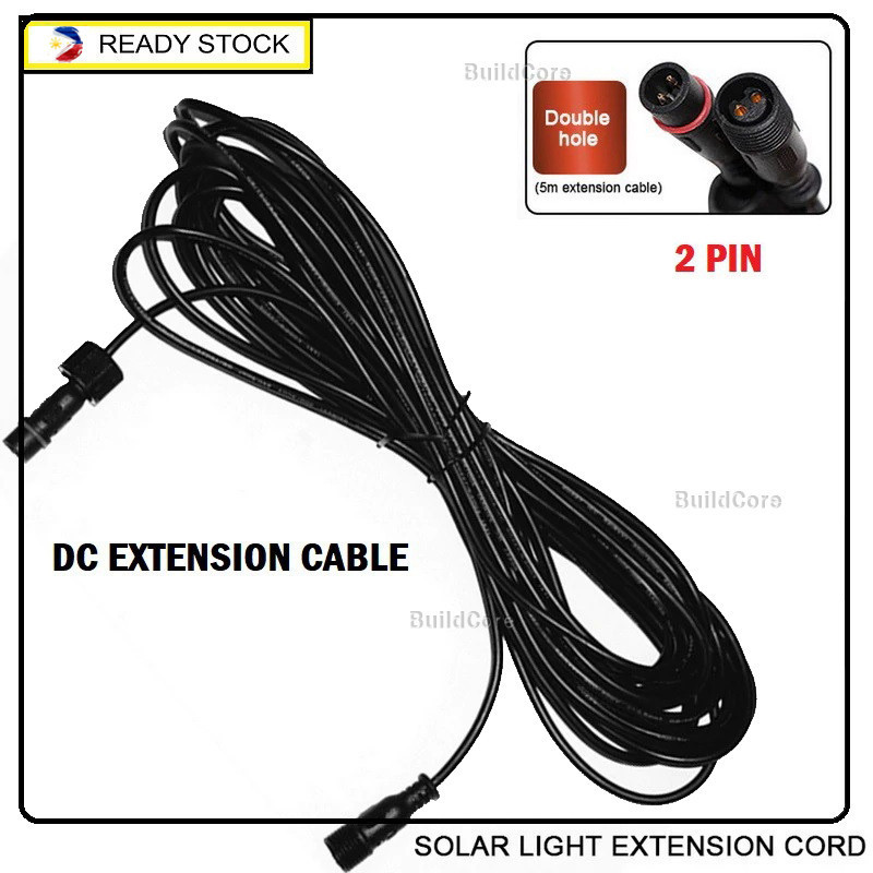 2-Pack LED Solar Light Extension Cord – 5.5x2.1mm DC12V-24V Male To Female, 9.5ft, 24AWG, For Solar Lights & Monitoring Gear