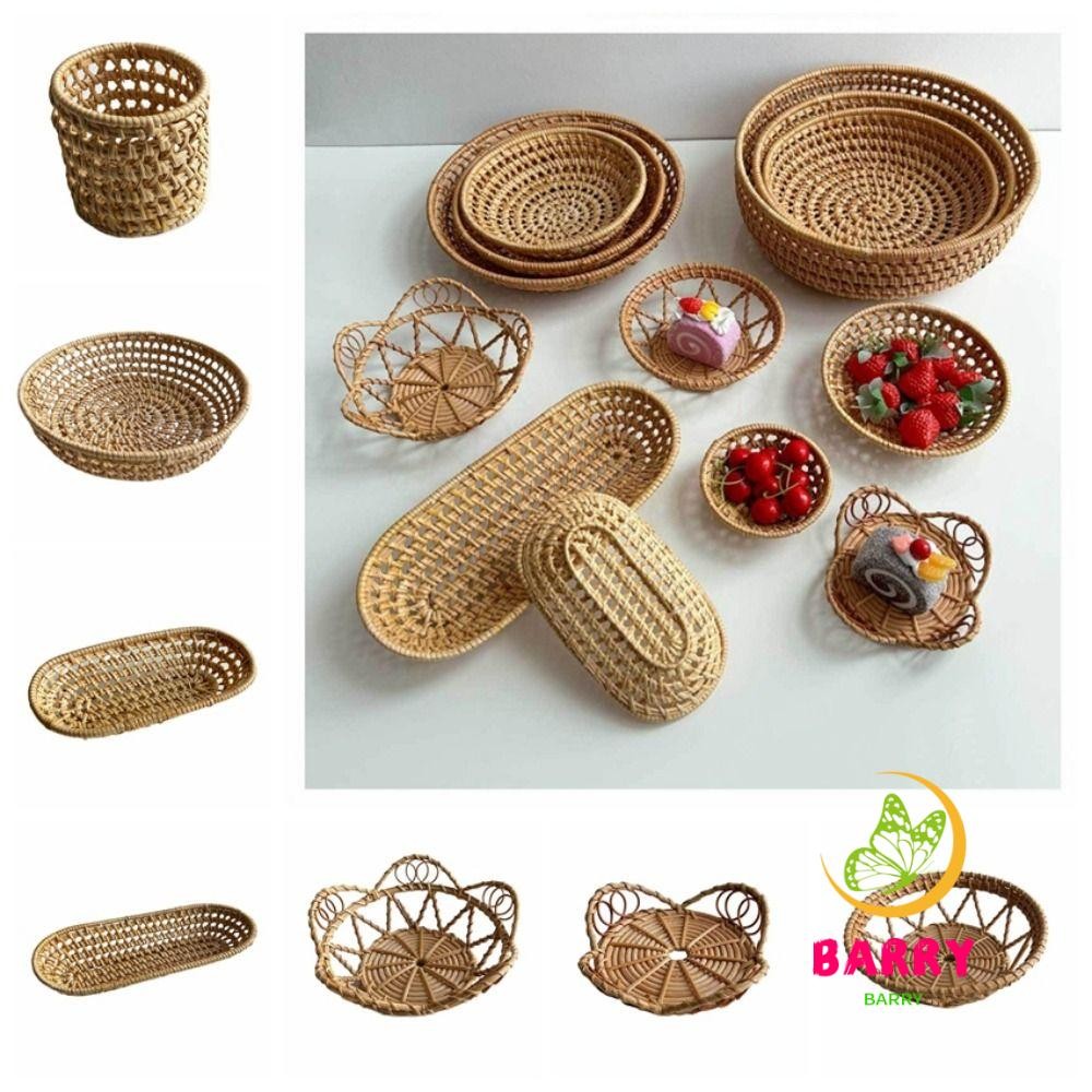 BARRY Snacks Storage Box, Household Hand Woven Rattan Shell Tray ...