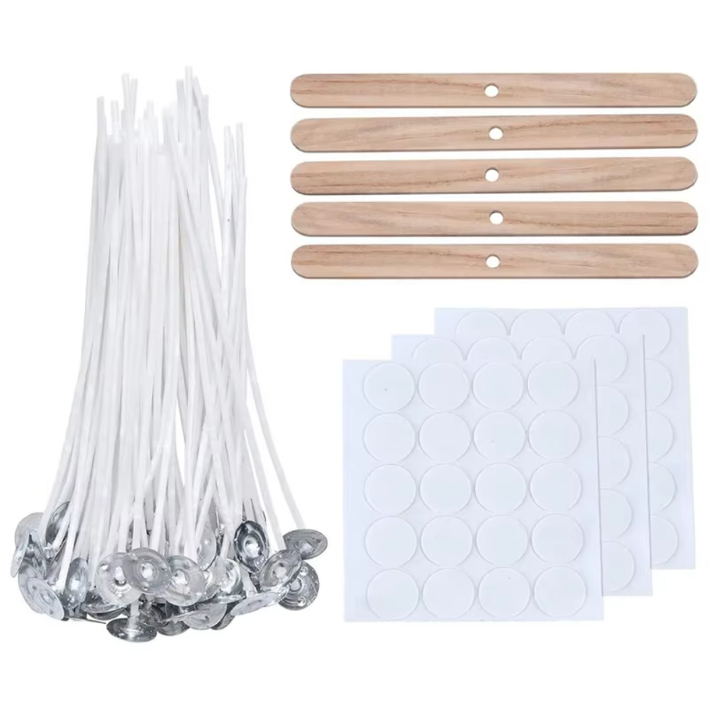 Candle Making Kit With 100 Wicks, Stickers, Centering Tool & Holder - 6 Inch Natural Cotton Wicks