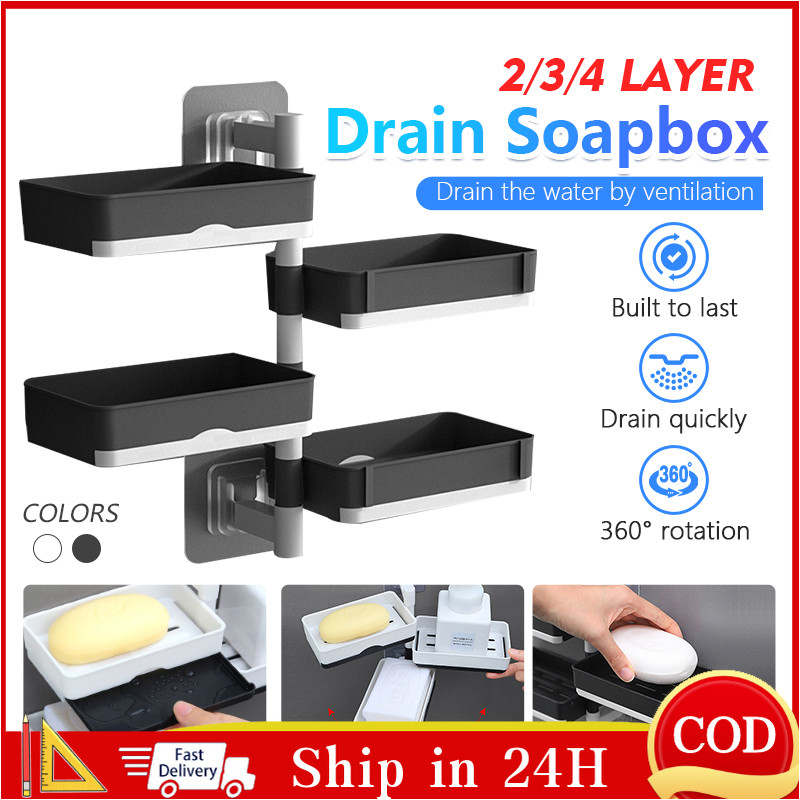 Rotating Soap Box Rack 4 Layer Thickened Soap Holder Wall Hanging Drain ...