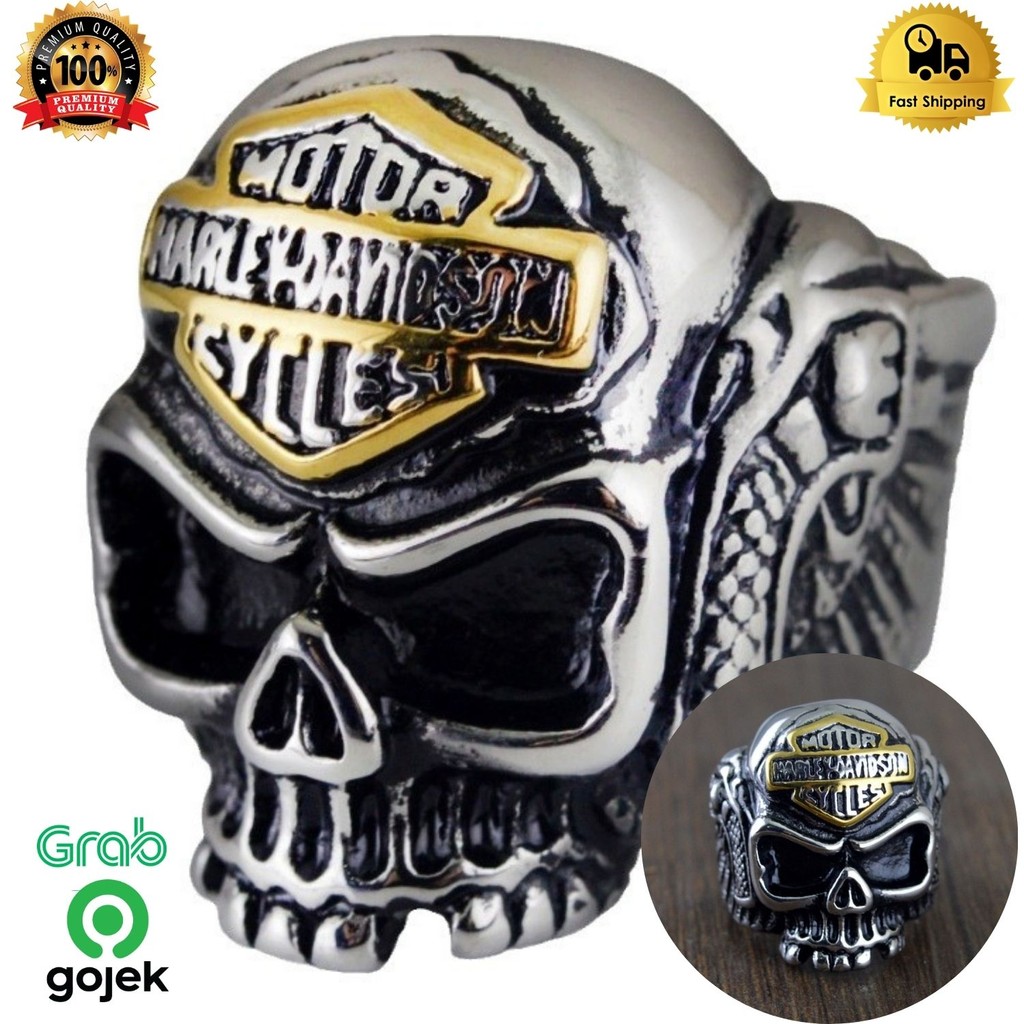 HARLEY DAVIDSON CYCLES C556 ROCK WING SKULL TITANIUM MEN'S RING ...