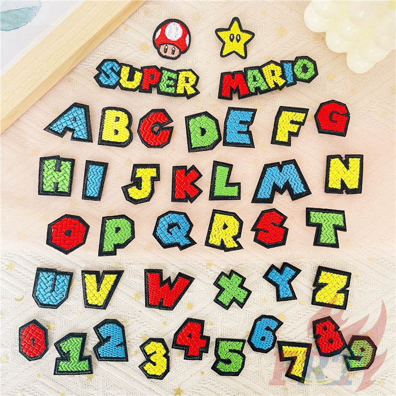 1Pc Q Funny Super Mario English Letters Numbers Iron-on Patches DIY ...