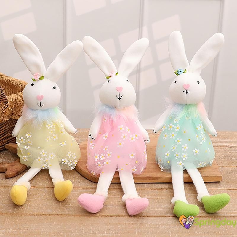 Springday1-Easter Bunny Stuffed Animal Doll Flower Dress Rabbit Plush ...