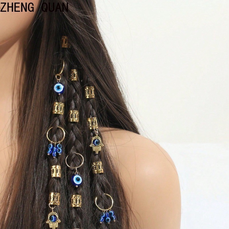 16 PCS Unisex Boho Jewelry 16 Evil Eye Braid Accessories Alloy Hair ...