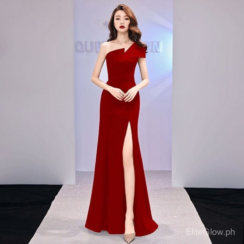 Evening dress light luxury niche one-shoulder black long dress fishtail ...