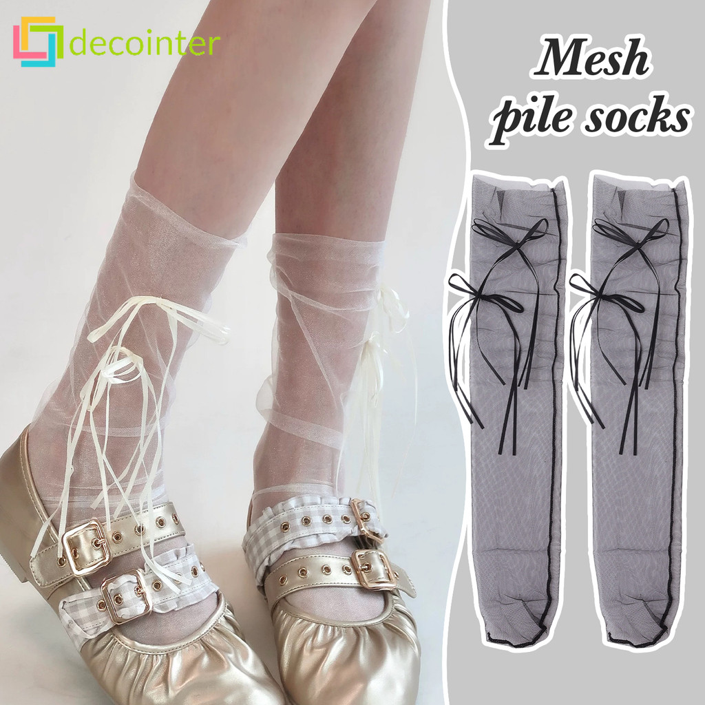 Ins-style Tie-up Bowknot Mesh Slouch Socks - Sweet Sexy Flocking ...