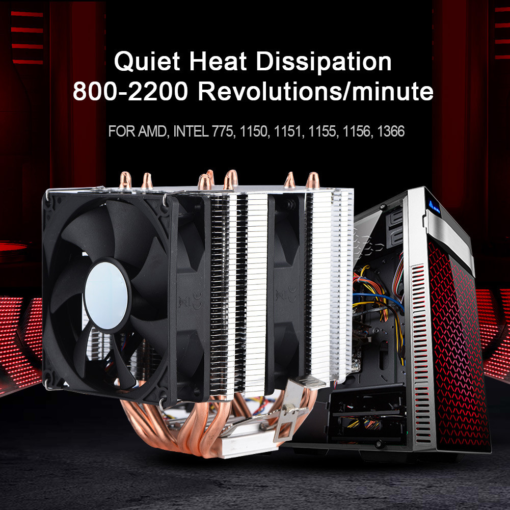Ccing Dual-Tower Quiet CPU Cooling Fan 6 Heatpipe Cooler 800-2200 ...
