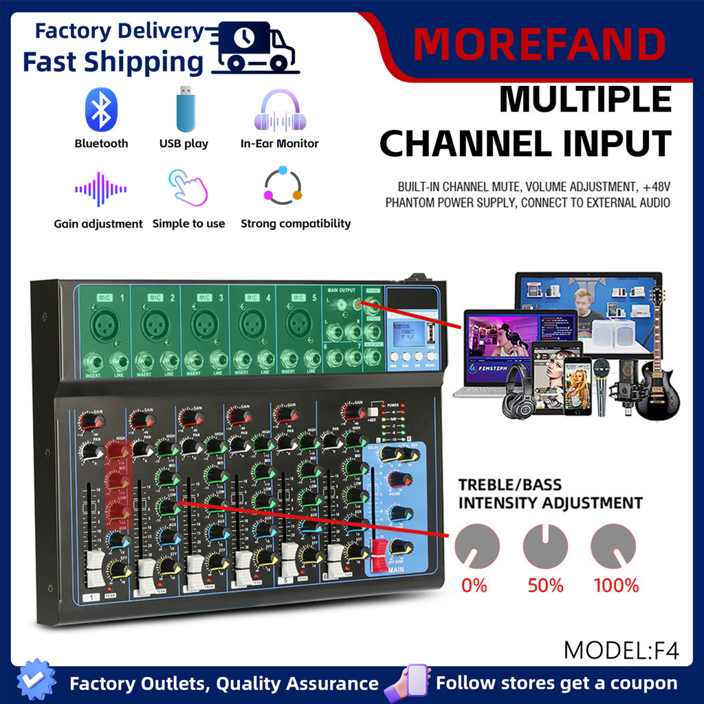 F4/F7 4/7Channel Professional Audio Mixer MP3 player with USB port ...