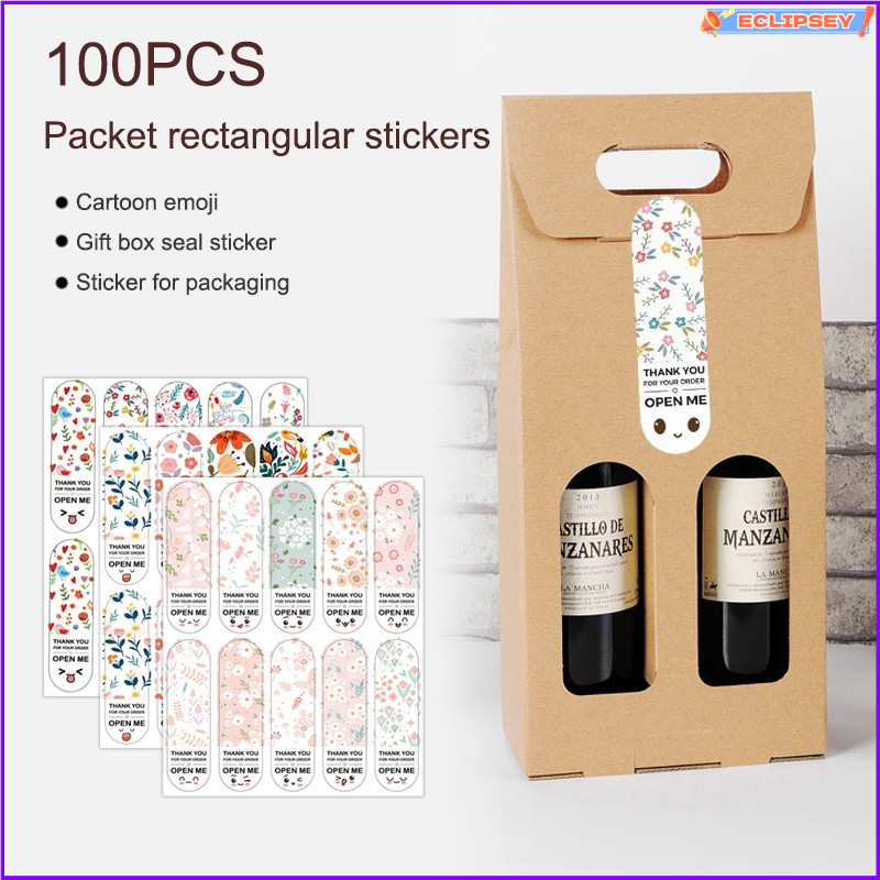 【☀️ES】100PCS/Pack Cute Expression Rectangular Sticker Gift Box Sealing ...