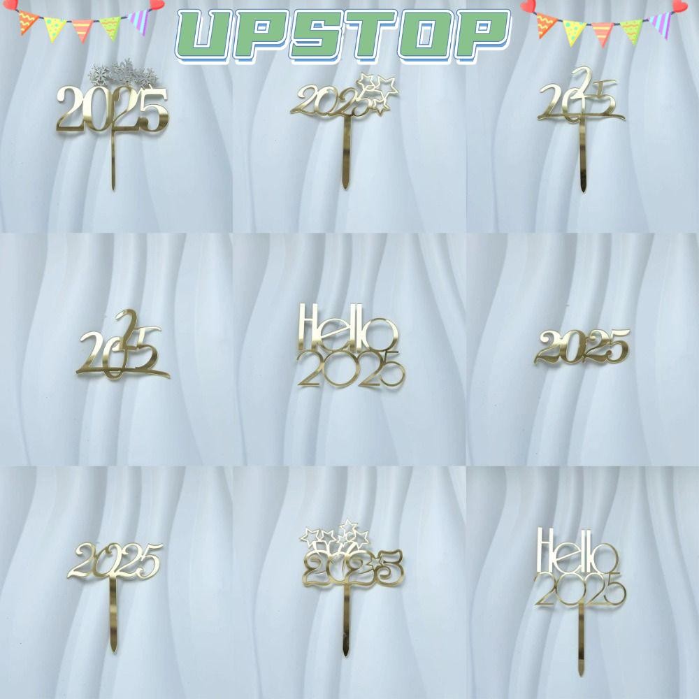 UPSTOPBO 5pcs 2025 Cake Topper, Gold Acrylic Ins Style Xmas Cupcake ...