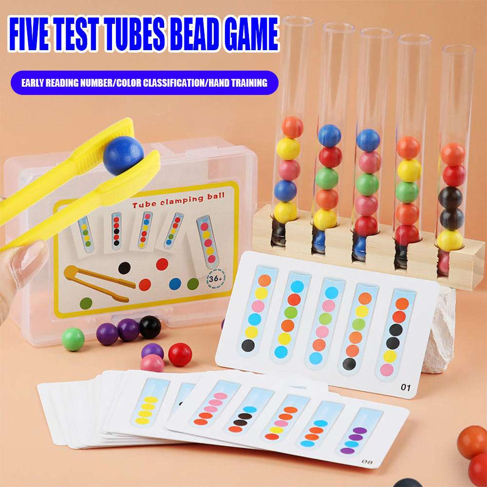 Montessori Wooden Toy Wooden Clip Beads Math Toy Sorting Tube Color ...