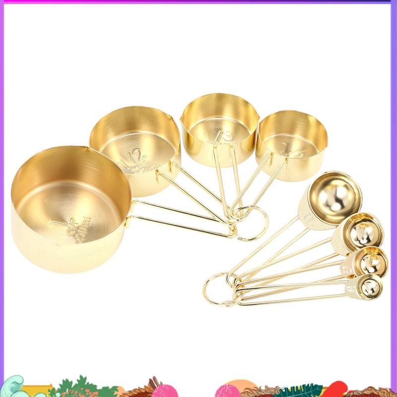Gold Measuring Cups Measuring Spoons Set Stainless Steel 8 PIECE Dry ...