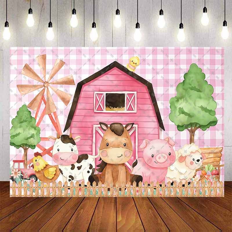 Pink Farm House Party Cow Horse Backdrop For Photography Baby Shower ...