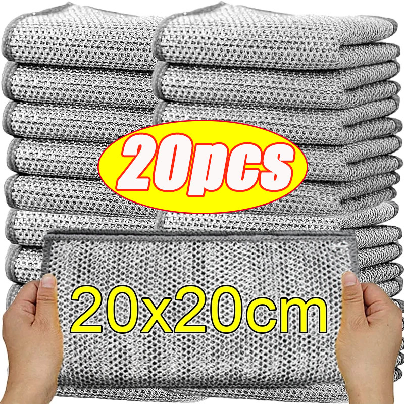 5/10/20Pcs Steel Wire Dishcloths / Double-sided Silver Wire Cleaning ...