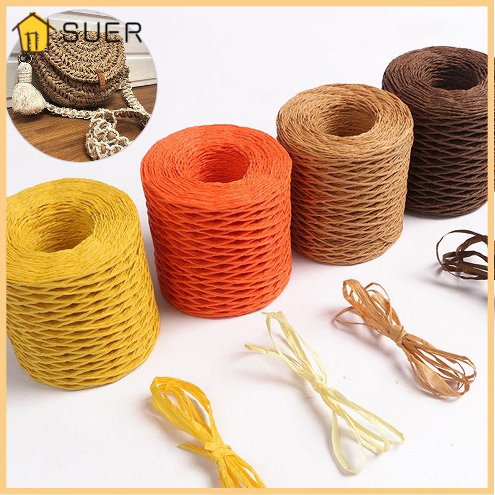 SUER1EN Natural Raffia Straw Yarn, 150m Ribbon Yarn Rafia Straw Paper ...